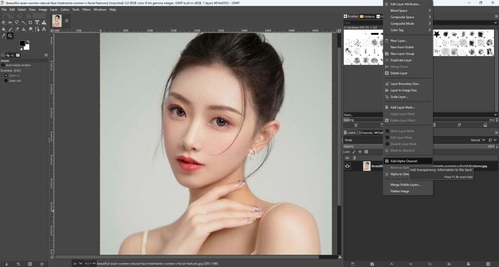 adding alpha channel in gimp
