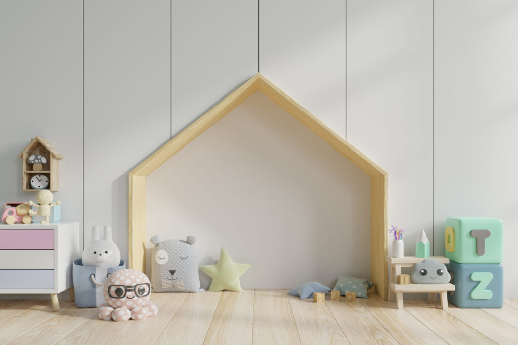 a toy shelf with toys