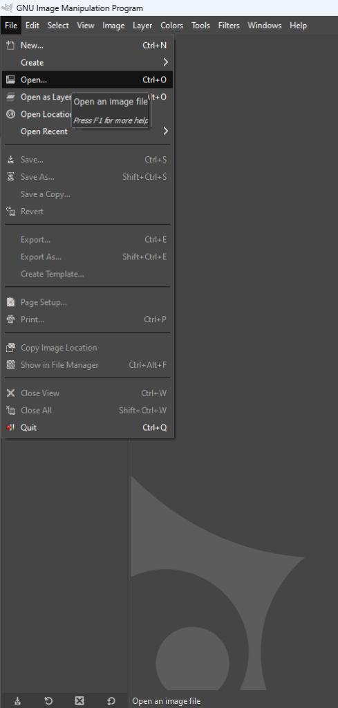open file in gimp