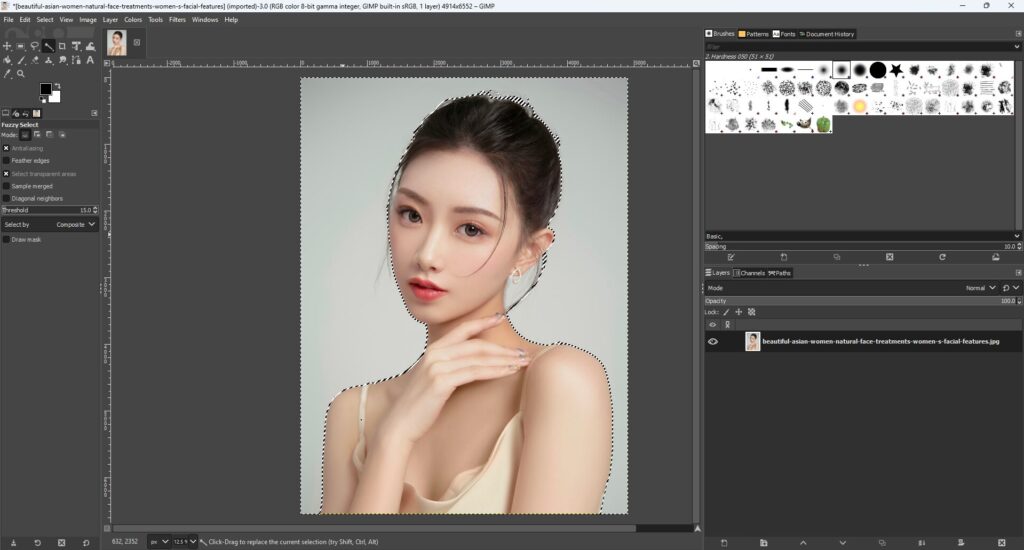 using fuzzy select tool in gimp